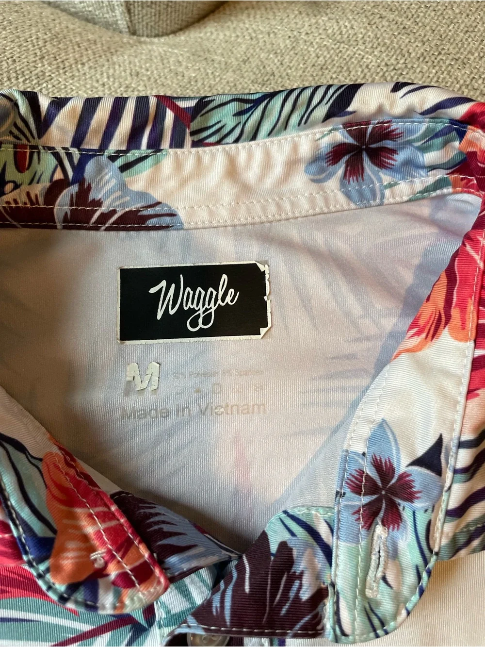 Tropical Floral Polo Shirt - White with Red & Teal Floral - Picture 3 of 4